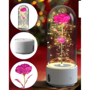 Creative 2 In 1 Rose Flowers LED Light And Bluetooth-compatible Speaker Valentine's Day Gift Rose Luminous Night Light Ornament In Glass Cover