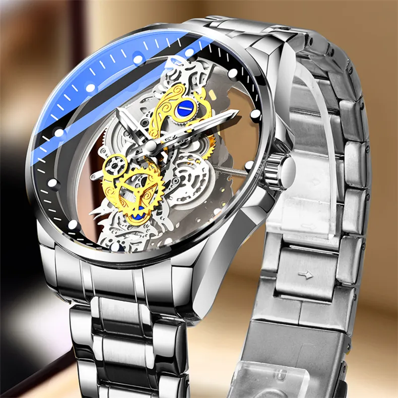 Men Watch Skeleton Automatic Quartz Watch Gold Skeleton Vintage Man Watch Mens Watches Top Brand Luxury - Image 11