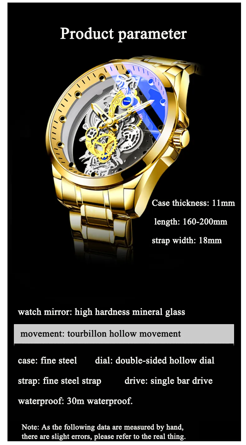Men Watch Skeleton Automatic Quartz Watch Gold Skeleton Vintage Man Watch Mens Watches Top Brand Luxury - Image 13